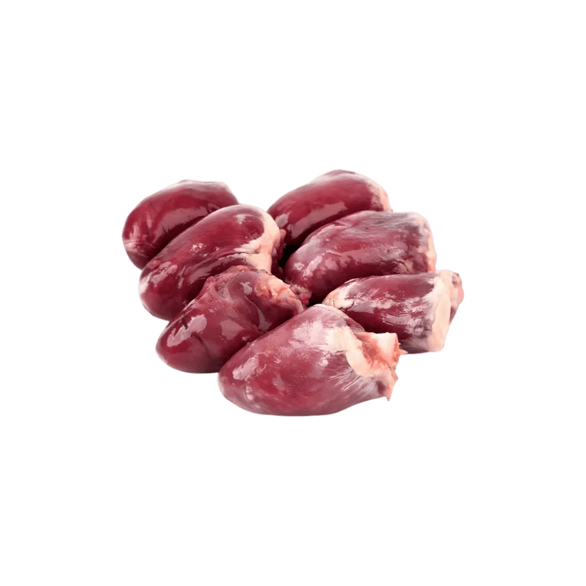 Groupe de cœurs de dinde halal surgelés, viande de volaille crue prête à être cuisinée, riche en goût et qualité.